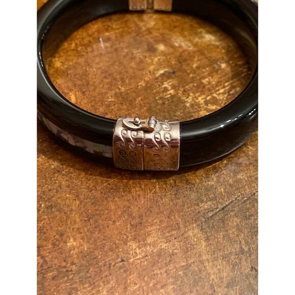 Jay King Black Agate and Opal Mosaic Inlay Hinged Bangle - Picture 6 of 6